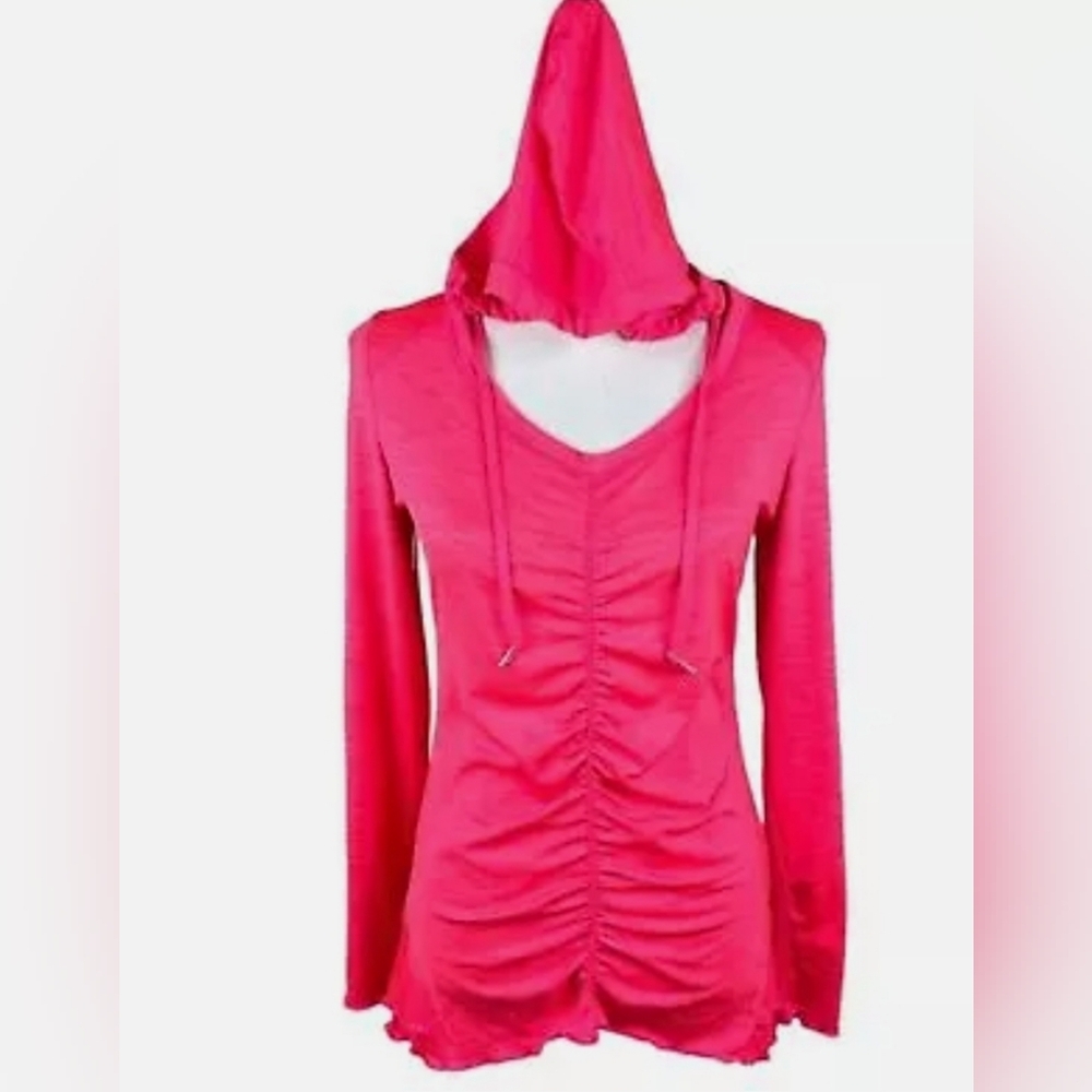 CALVIN Klein Hoodie Performance Quick Sweatshirt Ruching Pink Sz. Large